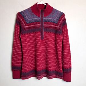 Eddie Bauer Nordic Fair Isle Half Zip Sweater Red Blue Size M
